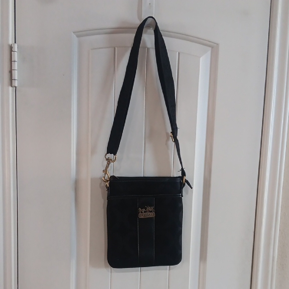 Black LOGO Canvas & Leather TRIM Crossbody Bag - Picture 1 of 6